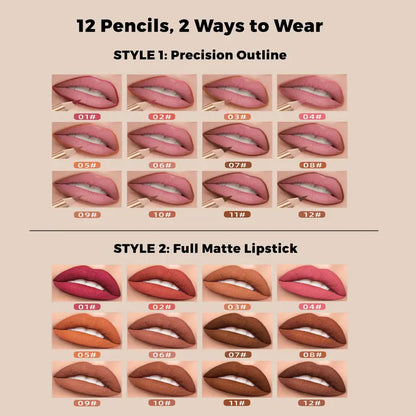 12 Pcs Waterproof Velvet Matte Lip Liner Pencil Set with Sharpener