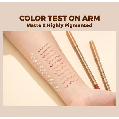 12 Pcs Waterproof Velvet Matte Lip Liner Pencil Set with Sharpener