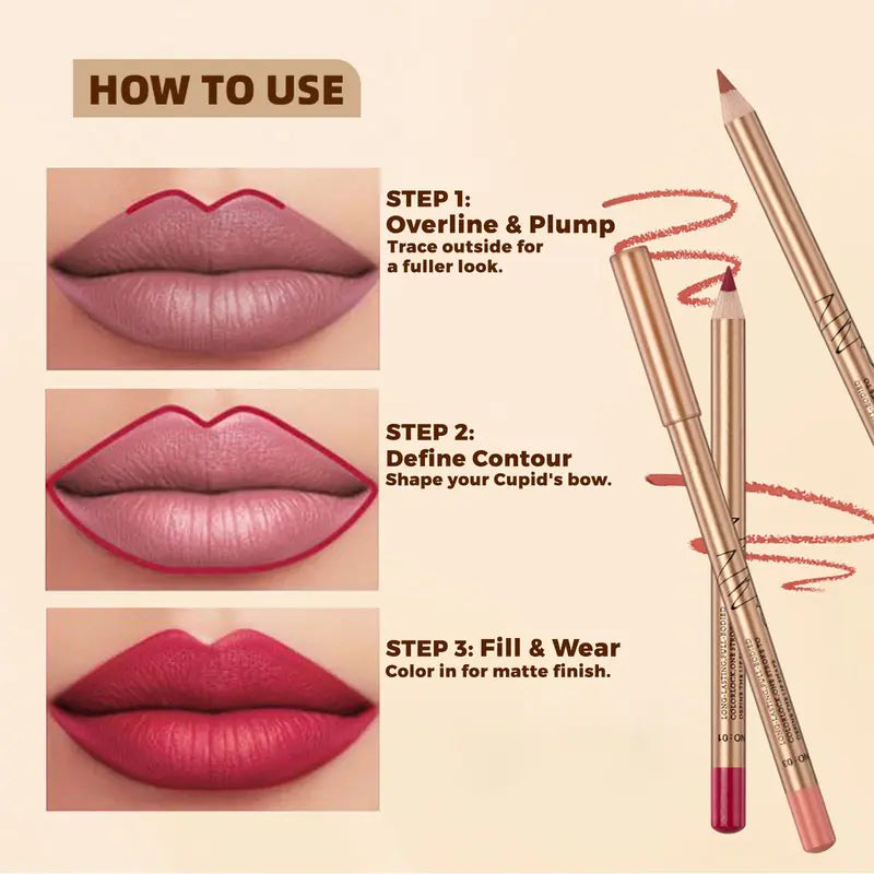 12 Pcs Waterproof Velvet Matte Lip Liner Pencil Set with Sharpener