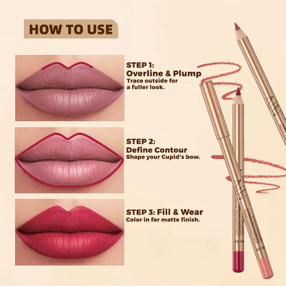 12 Pcs Waterproof Velvet Matte Lip Liner Pencil Set with Sharpener