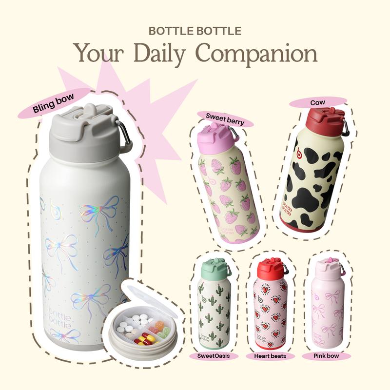 Insulated Water Bottle with Built-In Bottom Pill Storage Case