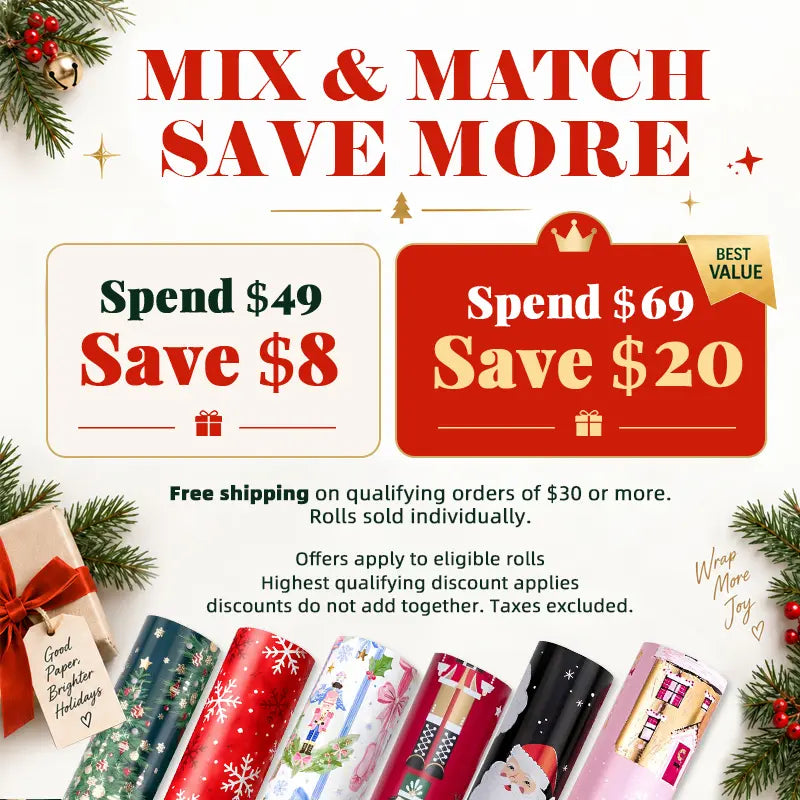 Reversible Christmas Gift Wrapping Paper Roll (17" x 120") | Buy 1 Get 1 Free