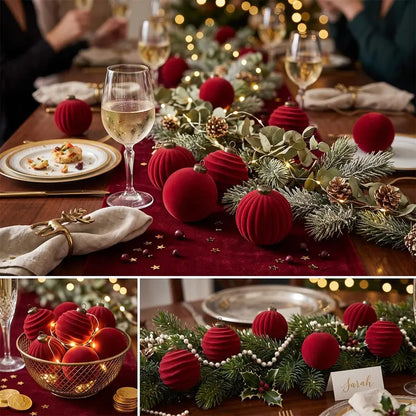 Shatterproof Flocked Velvet Christmas Ornaments Set