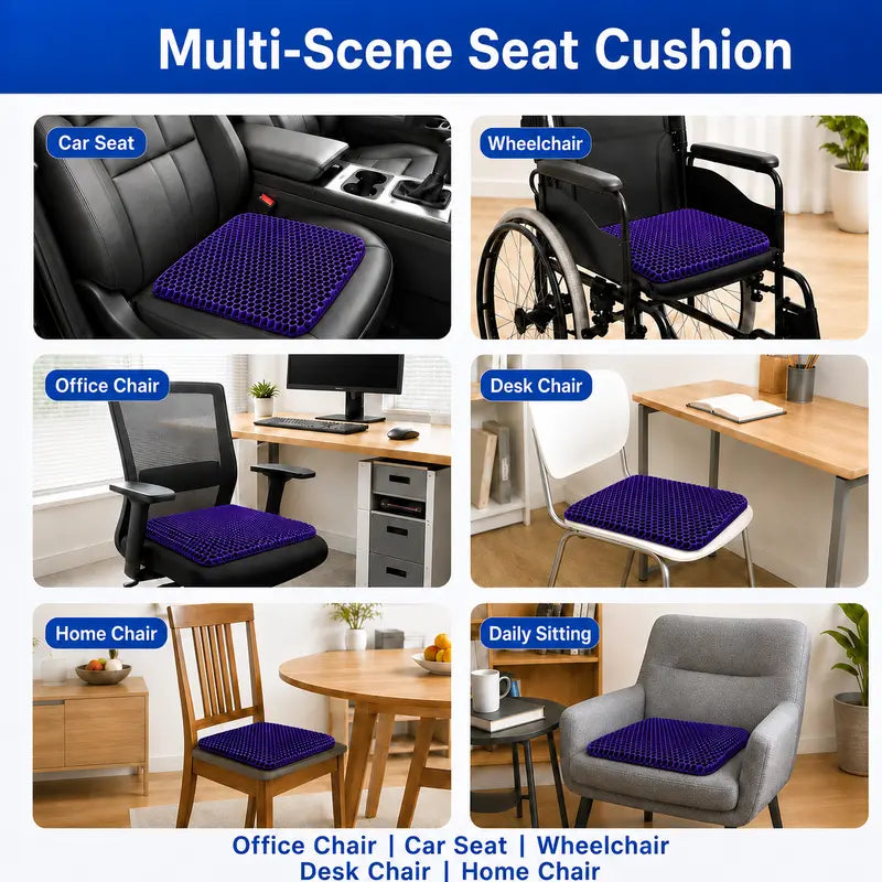 Ergonomic Gel Seat Cushion for Instant Back & Tailbone Pressure Relief