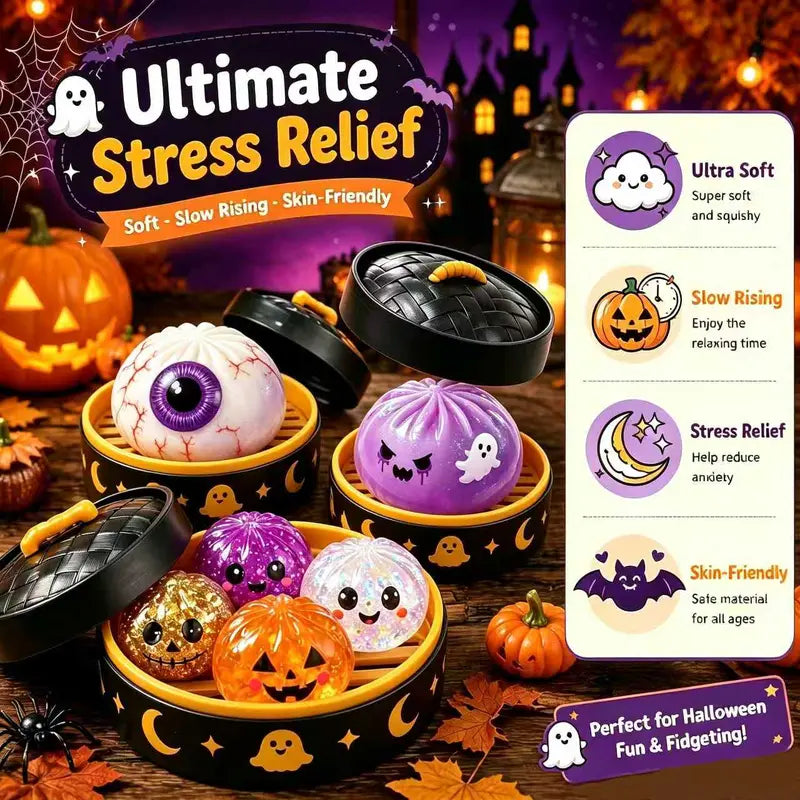 Halloween Mystery Jelly Dumpling Squishy Buns Set for Instant Stress Relief