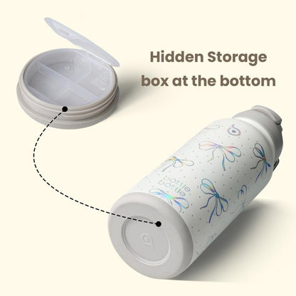 Insulated Water Bottle with Built-In Bottom Pill Storage Case