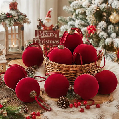 Shatterproof Flocked Velvet Christmas Ornaments Set