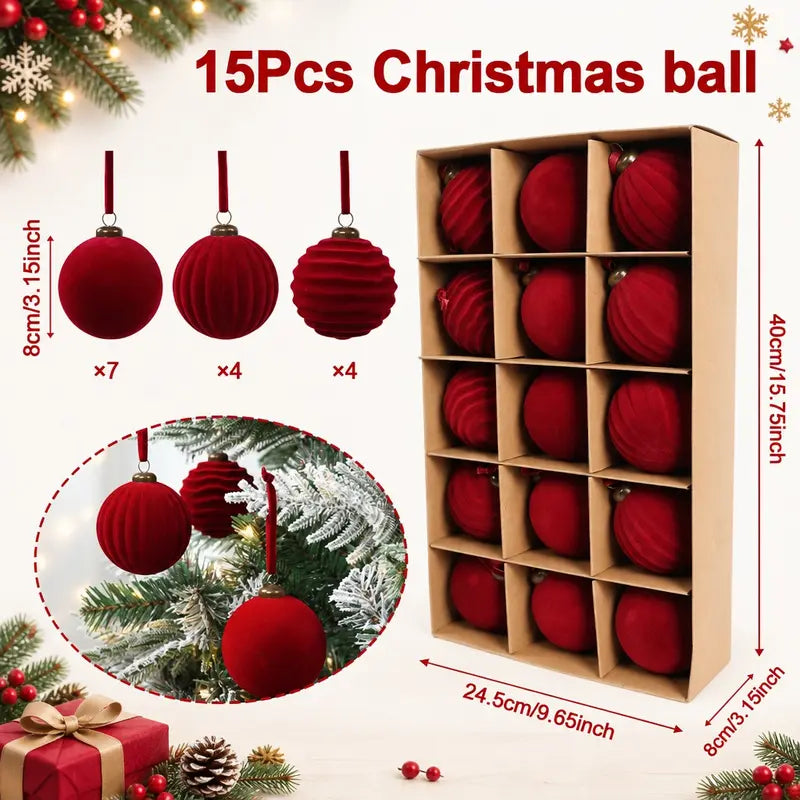 Shatterproof Flocked Velvet Christmas Ornaments Set