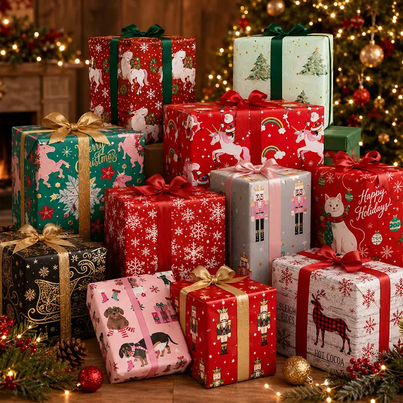 Reversible Christmas Gift Wrapping Paper Roll (17" x 120") | Buy 1 Get 1 Free