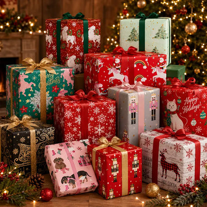 Reversible Christmas Gift Wrapping Paper Roll (17" x 120") | Buy 1 Get 1 Free