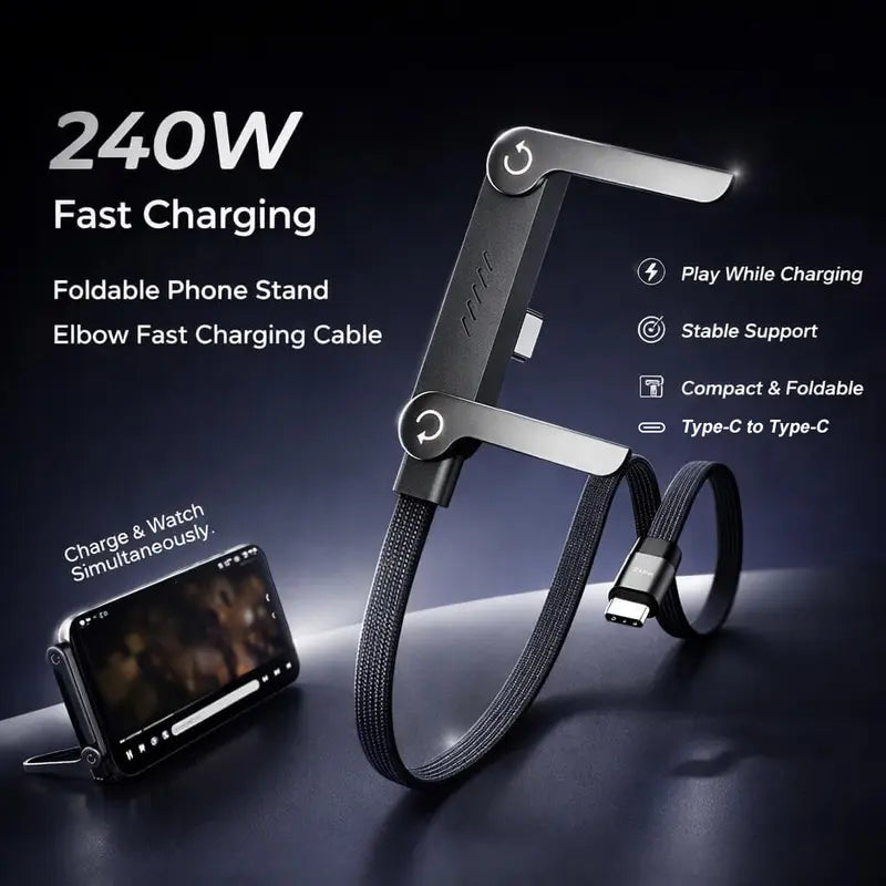 2-in-1 240W Fast Charging Cable with Foldable Phone Stand