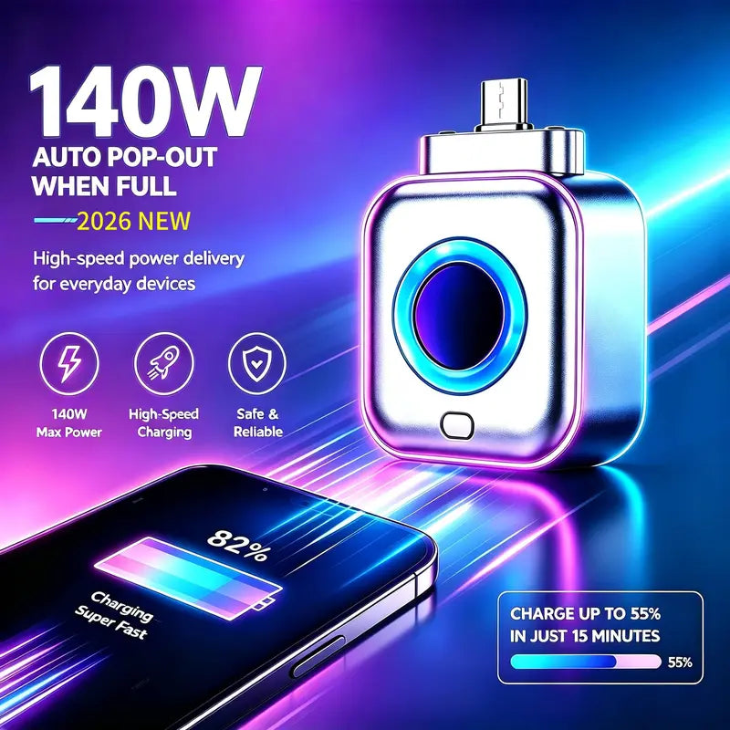 140W Auto Pop-Out Fast Charging Adapter for Safe Power
