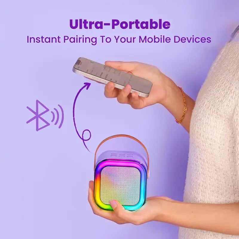 Mini Portable Bluetooth Karaoke Machine with Dual Wireless Microphones
