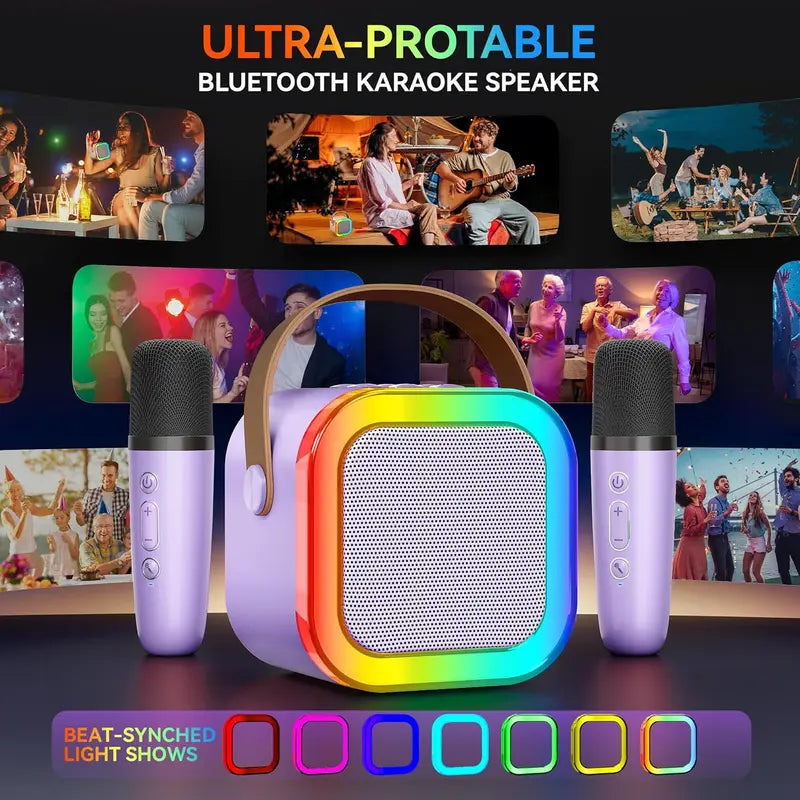 Mini Portable Bluetooth Karaoke Machine with Dual Wireless Microphones