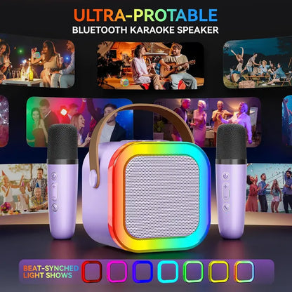 Mini Portable Bluetooth Karaoke Machine with Dual Wireless Microphones