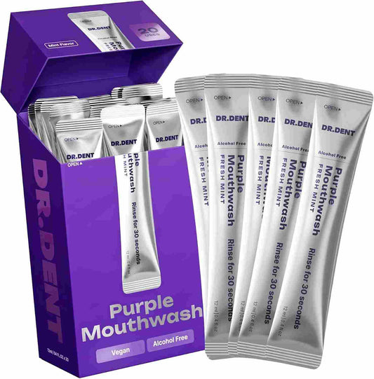 Instant Purple Color Correcting Mouthwash Sachets for Brighter Teeth & Fresh Breath